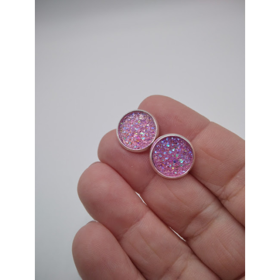 Halvány rózsaszín druzy fülbevaló 12 mm