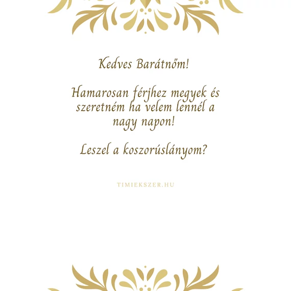 Kísérő kártya- koszorúslány