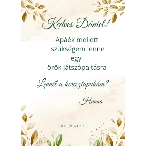 Kísérő kártya- egyedi keresztapa felkérő